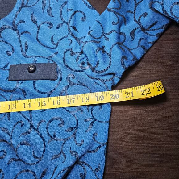 VTG Alfred Dunner Cardigan Women Petite Small Blue Scroll Print Button Front USA - Picture 6 of 8